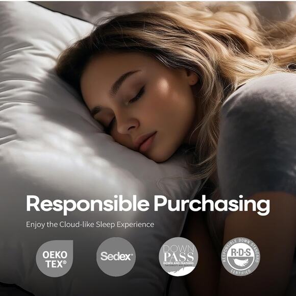 Luxury Premium Feather Down Fiber Pillows Standard Sz Fluffy Bed Pillows 480TC - Picture 6 of 7